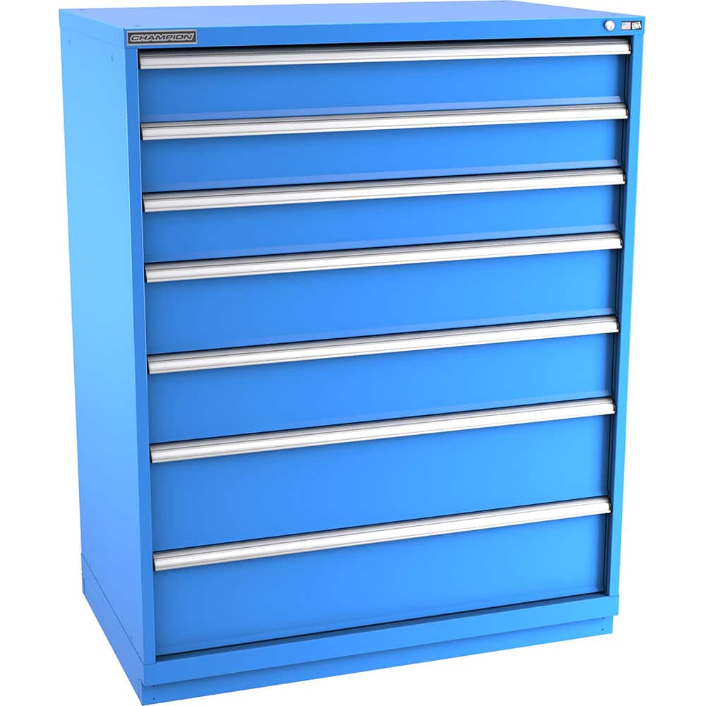 Champion Tool Storage - Modular Storage Cabinets; Type: Eye-Level Extra Width Drawer Cabinet ; Number of Drawers: 7.000 ; Height (Inch): 59-1/2 ; Width (Inch): 47 ; Depth (Inch): 28-1/2 ; Color: Bright Blue - Exact Tooling