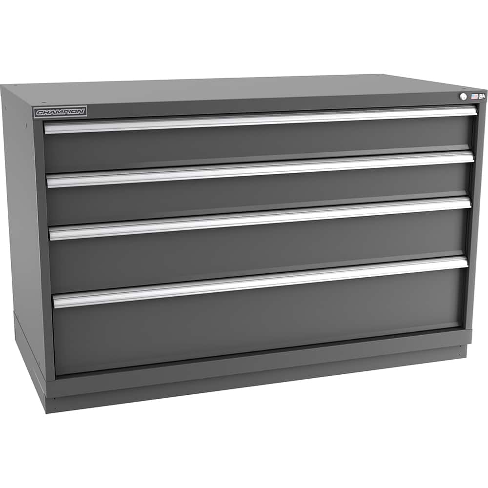Champion Tool Storage - Modular Storage Cabinets; Type: Bench-Height Double Width Drawer Cabinet ; Number of Drawers: 4.000 ; Height (Inch): 35-7/8 ; Width (Inch): 56-1/2 ; Depth (Inch): 28-1/2 ; Color: Dark Gray - Exact Tooling