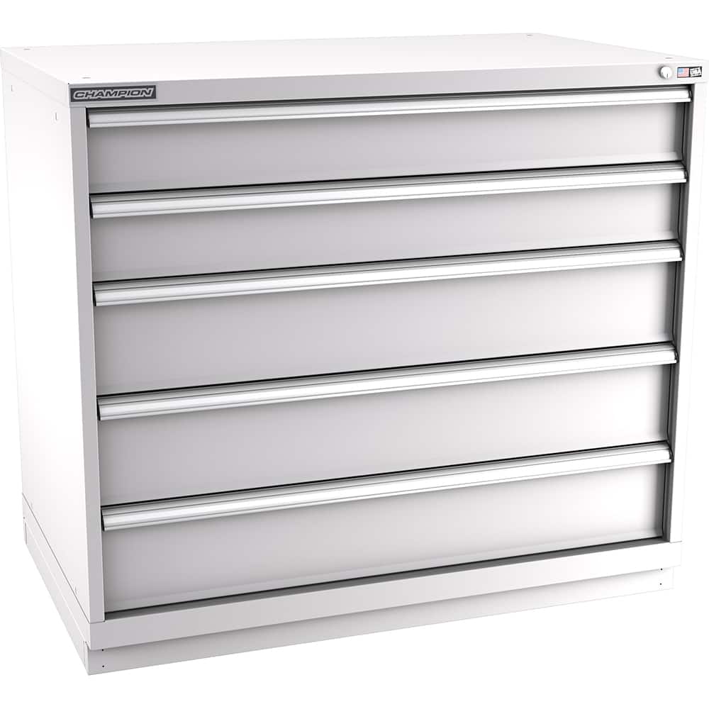 Champion Tool Storage - Modular Storage Cabinets; Type: Counter-Height Extra Width Drawer Cabinet ; Number of Drawers: 5.000 ; Height (Inch): 41-3/4 ; Width (Inch): 47 ; Depth (Inch): 28-1/2 ; Color: Light Gray - Exact Tooling