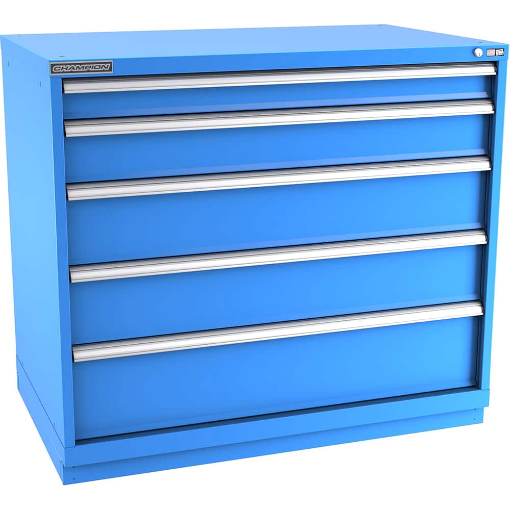 Champion Tool Storage - Modular Storage Cabinets; Type: Counter-Height Extra Width Drawer Cabinet ; Number of Drawers: 5.000 ; Height (Inch): 41-3/4 ; Width (Inch): 47 ; Depth (Inch): 28-1/2 ; Color: Bright Blue - Exact Tooling