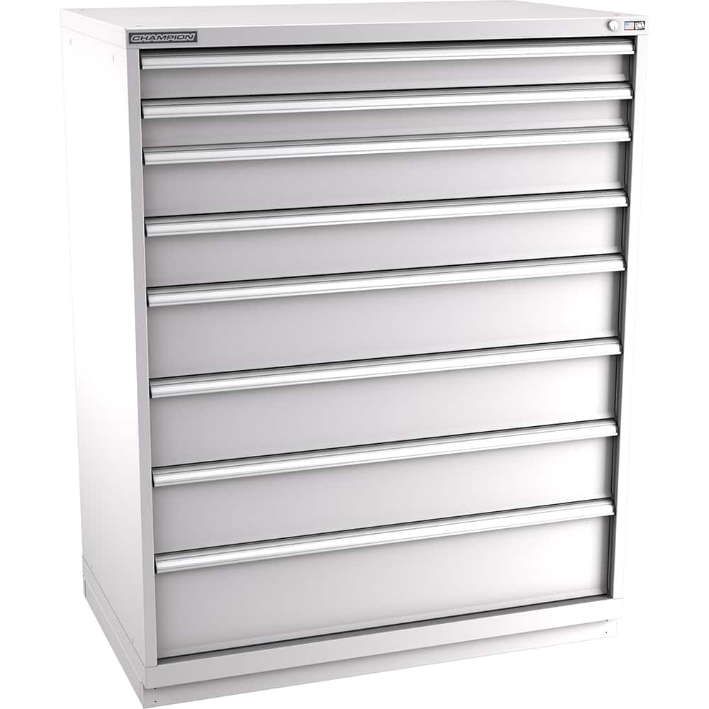 Champion Tool Storage - Modular Storage Cabinets; Type: Eye-Level Extra Width Drawer Cabinet ; Number of Drawers: 8.000 ; Height (Inch): 59-1/2 ; Width (Inch): 47 ; Depth (Inch): 28-1/2 ; Color: Light Gray - Exact Tooling
