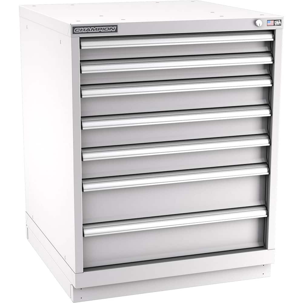 Champion Tool Storage - Modular Storage Cabinets; Type: Bench-Height Standard Width Drawer Cabinet ; Number of Drawers: 7.000 ; Height (Inch): 35-7/8 ; Width (Inch): 28-1/4 ; Depth (Inch): 28-1/2 ; Color: Light Gray - Exact Tooling