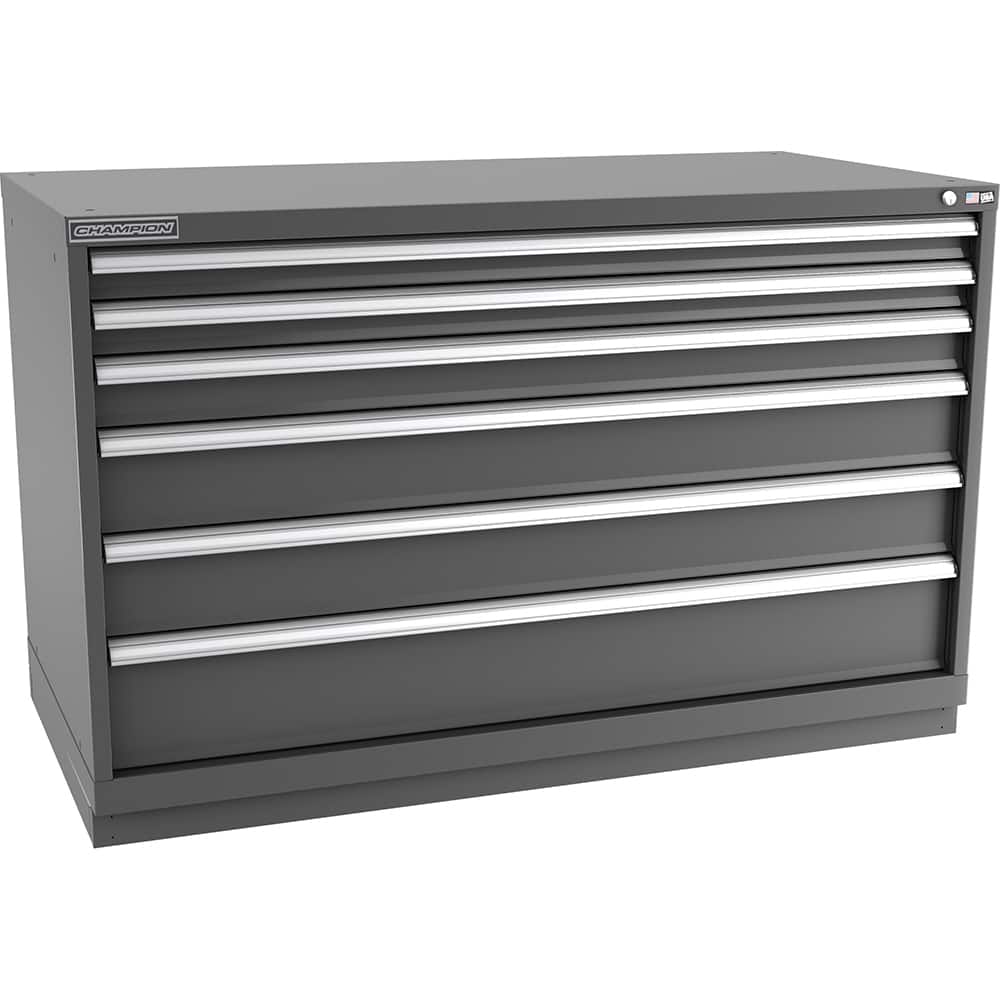 Champion Tool Storage - Modular Storage Cabinets; Type: Bench-Height Double Width Drawer Cabinet ; Number of Drawers: 6.000 ; Height (Inch): 35-7/8 ; Width (Inch): 56-1/2 ; Depth (Inch): 28-1/2 ; Color: Dark Gray - Exact Tooling
