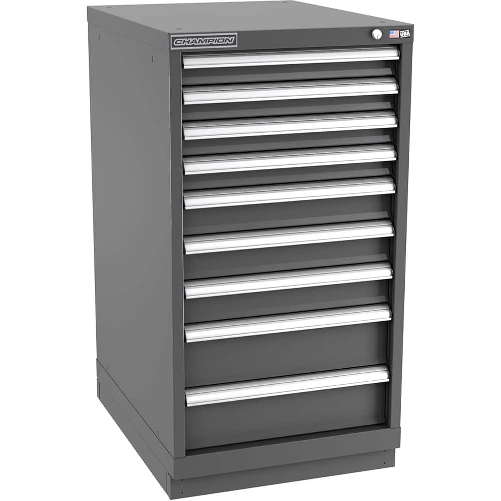 Champion Tool Storage - Modular Storage Cabinets; Type: Counter-Height Narrow Width Drawer Cabinet ; Number of Drawers: 9.000 ; Height (Inch): 41-3/4 ; Width (Inch): 22-3/16 ; Depth (Inch): 28-1/2 ; Color: Dark Gray - Exact Tooling