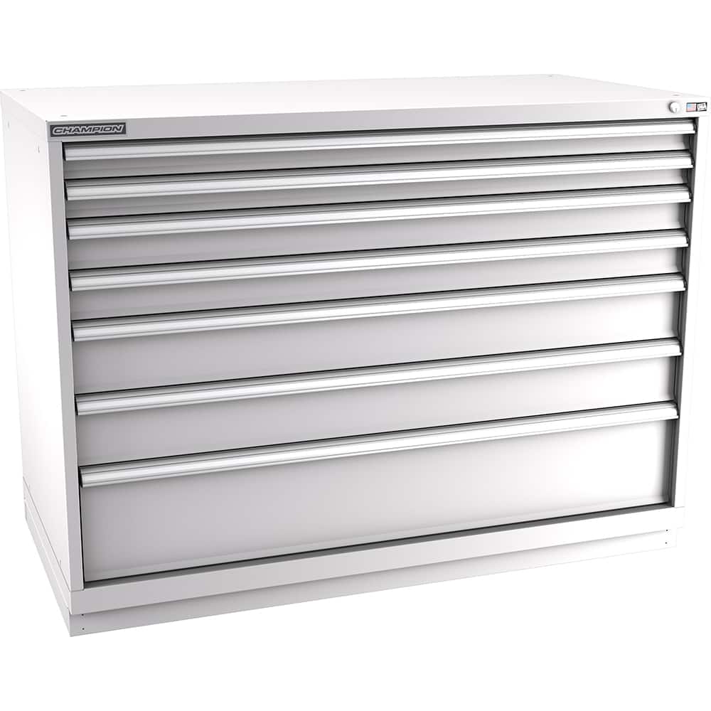Champion Tool Storage - Modular Storage Cabinets; Type: Counter-Height Double Width Drawer Cabinet ; Number of Drawers: 7.000 ; Height (Inch): 41-3/4 ; Width (Inch): 56-1/2 ; Depth (Inch): 28-1/2 ; Color: Light Gray - Exact Tooling
