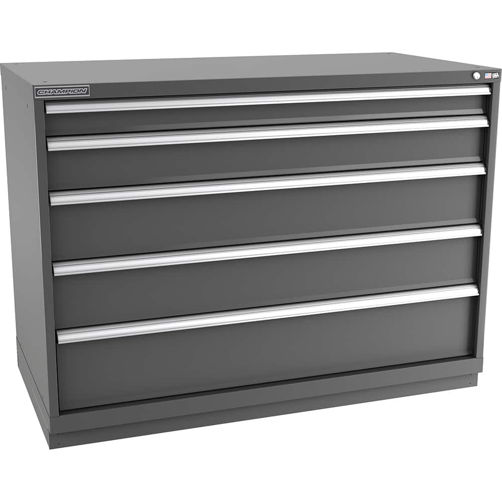 Champion Tool Storage - Modular Storage Cabinets; Type: Counter-Height Double Width Drawer Cabinet ; Number of Drawers: 5.000 ; Height (Inch): 41-3/4 ; Width (Inch): 56-1/2 ; Depth (Inch): 28-1/2 ; Color: Dark Gray - Exact Tooling