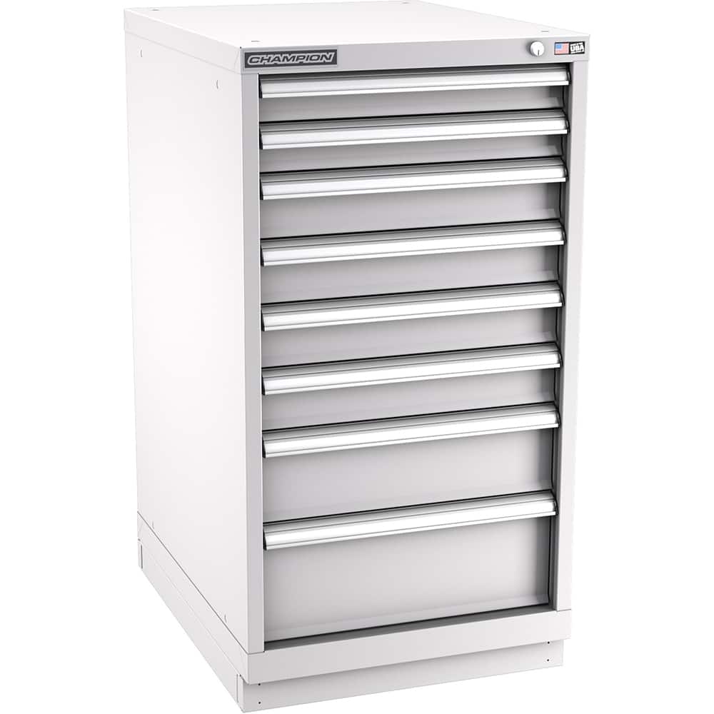 Champion Tool Storage - Modular Storage Cabinets; Type: Counter-Height Narrow Width Drawer Cabinet ; Number of Drawers: 8.000 ; Height (Inch): 41-3/4 ; Width (Inch): 22-3/16 ; Depth (Inch): 28-1/2 ; Color: Light Gray - Exact Tooling
