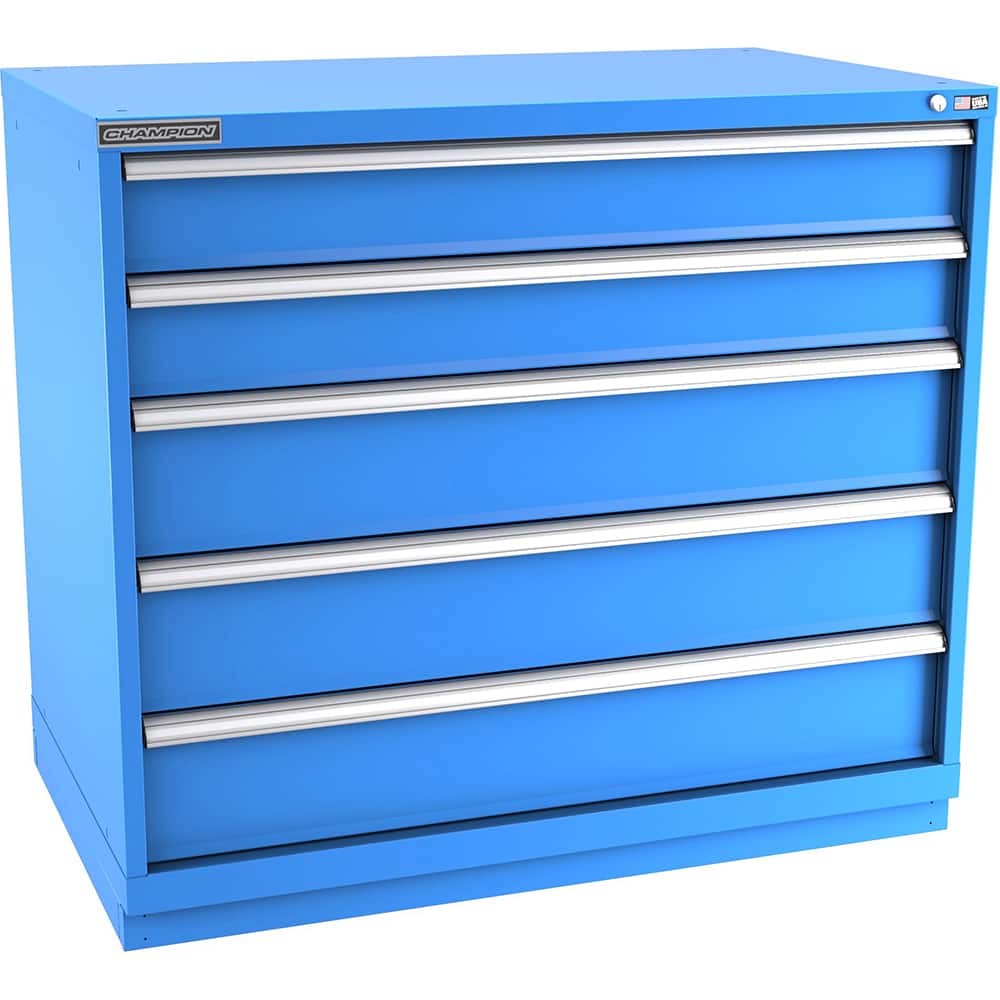 Champion Tool Storage - Modular Storage Cabinets; Type: Counter-Height Extra Width Drawer Cabinet ; Number of Drawers: 5.000 ; Height (Inch): 41-3/4 ; Width (Inch): 47 ; Depth (Inch): 28-1/2 ; Color: Bright Blue - Exact Tooling