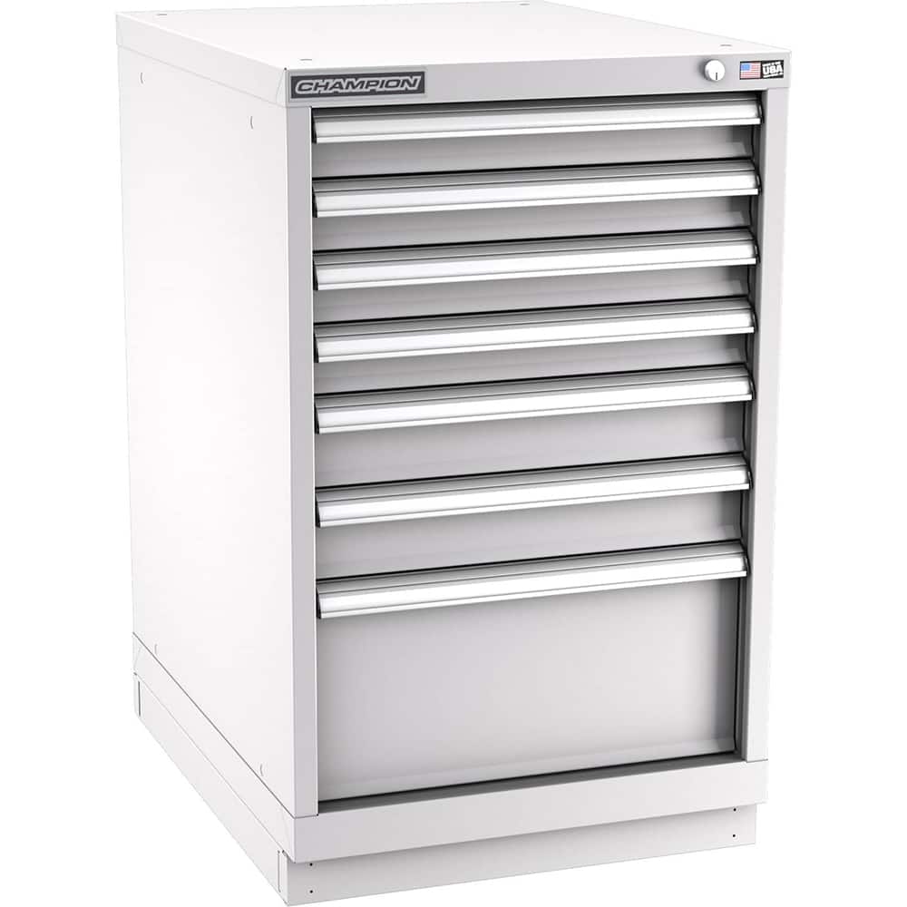 Champion Tool Storage - Modular Storage Cabinets; Type: Bench-Height Narrow Width Drawer Cabinet ; Number of Drawers: 7.000 ; Height (Inch): 35-7/8 ; Width (Inch): 22-3/16 ; Depth (Inch): 28-1/2 ; Color: Light Gray - Exact Tooling