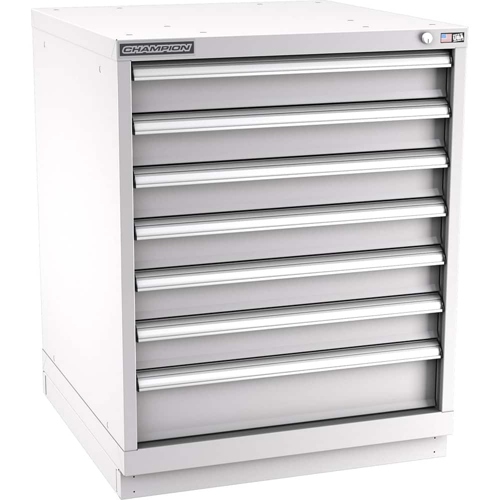Champion Tool Storage - Modular Storage Cabinets; Type: Bench-Height Standard Width Drawer Cabinet ; Number of Drawers: 7.000 ; Height (Inch): 35-7/8 ; Width (Inch): 28-1/4 ; Depth (Inch): 28-1/2 ; Color: Light Gray - Exact Tooling