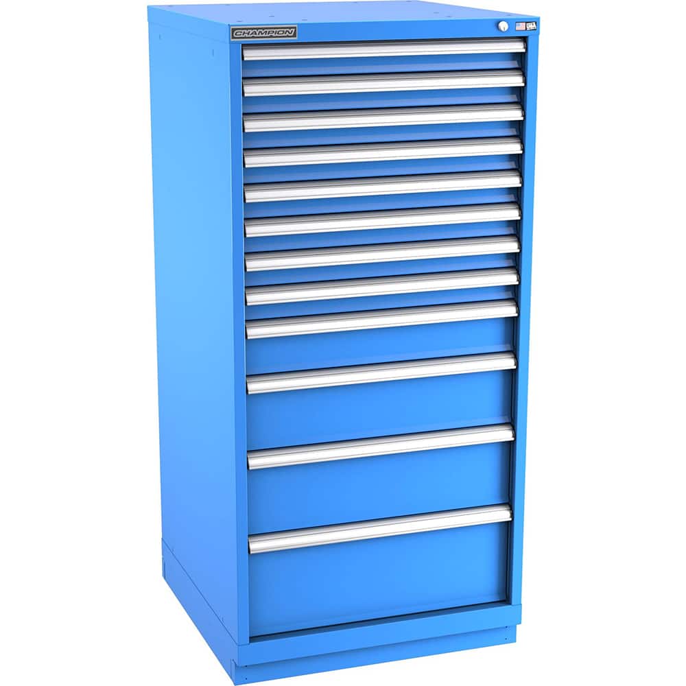 Champion Tool Storage - Modular Storage Cabinets; Type: Eye-Level Standard Width Drawer Cabinet ; Number of Drawers: 12.000 ; Height (Inch): 59-1/2 ; Width (Inch): 28-1/4 ; Depth (Inch): 28-1/2 ; Color: Bright Blue - Exact Tooling