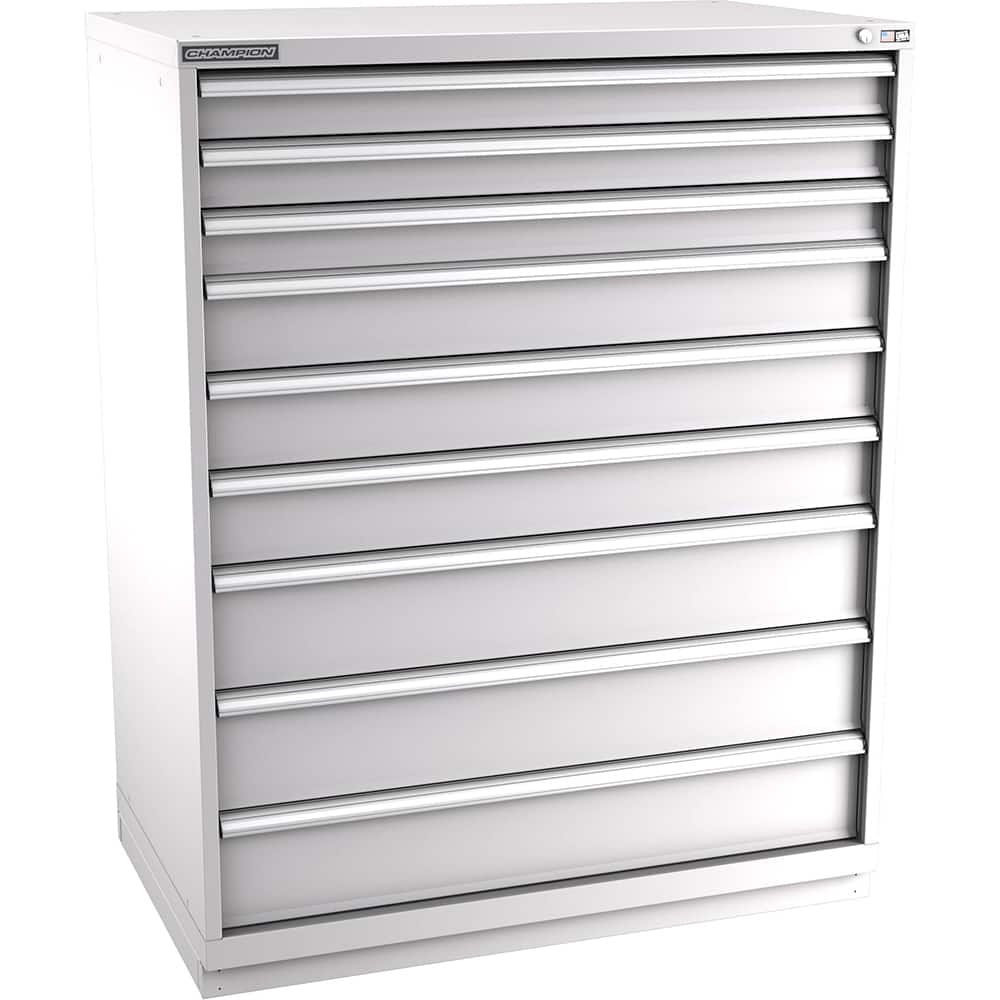 Champion Tool Storage - Modular Storage Cabinets; Type: Eye-Level Extra Width Drawer Cabinet ; Number of Drawers: 9.000 ; Height (Inch): 59-1/2 ; Width (Inch): 47 ; Depth (Inch): 28-1/2 ; Color: Light Gray - Exact Tooling