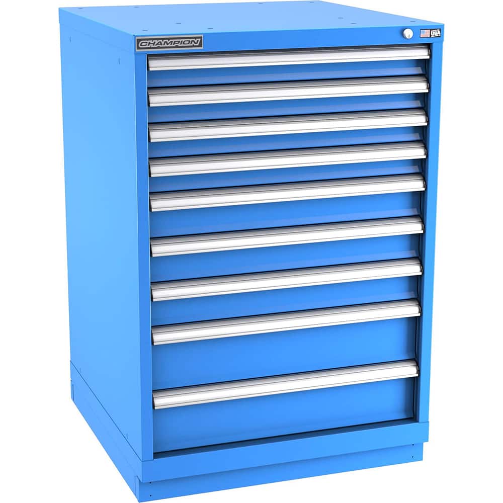 Champion Tool Storage - Modular Storage Cabinets; Type: Counter-Height Standard Width Drawer Cabinet ; Number of Drawers: 9.000 ; Height (Inch): 41-3/4 ; Width (Inch): 28-1/4 ; Depth (Inch): 28-1/2 ; Color: Bright Blue - Exact Tooling