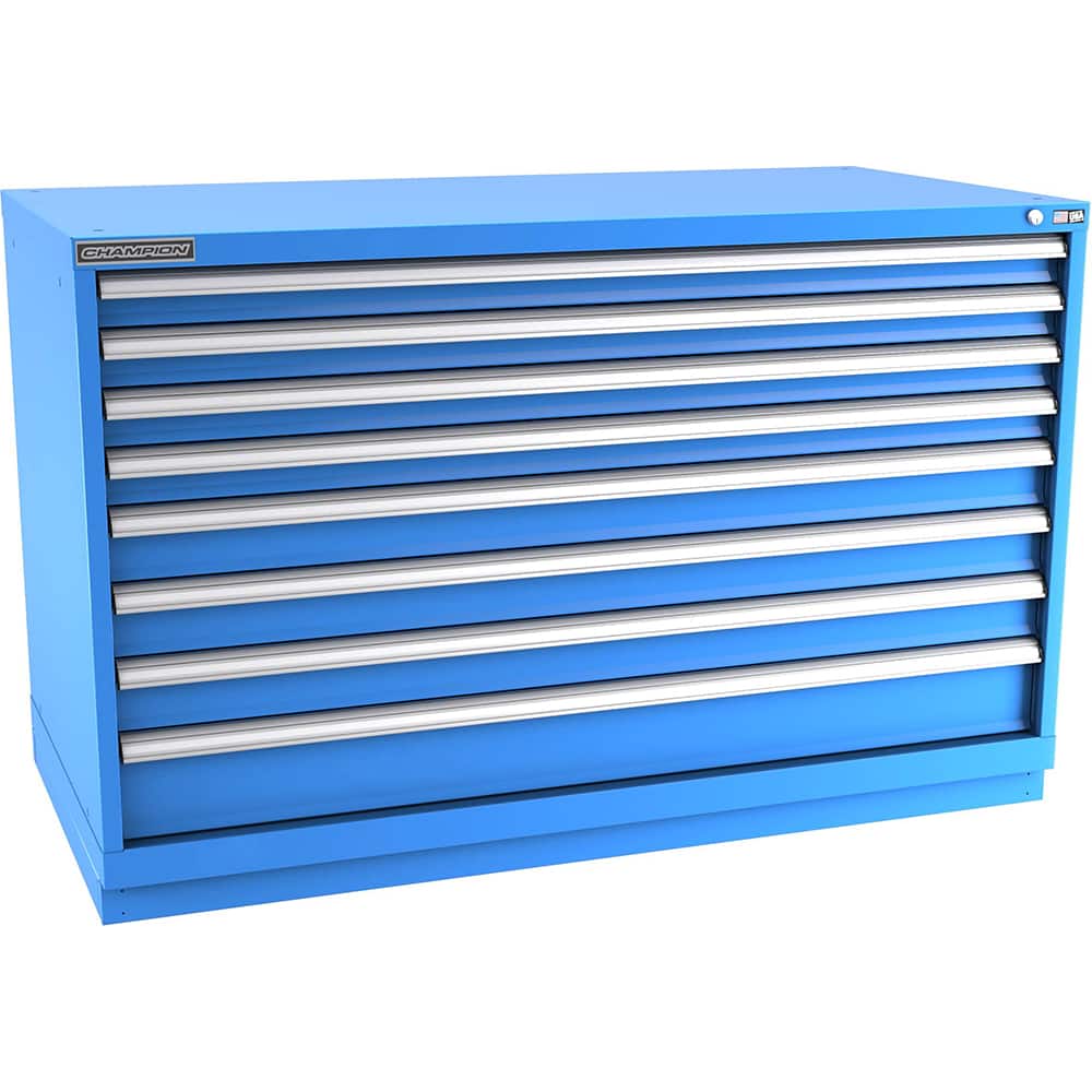 Champion Tool Storage - Modular Storage Cabinets; Type: Bench-Height Double Width Drawer Cabinet ; Number of Drawers: 8.000 ; Height (Inch): 35-7/8 ; Width (Inch): 56-1/2 ; Depth (Inch): 28-1/2 ; Color: Bright Blue - Exact Tooling