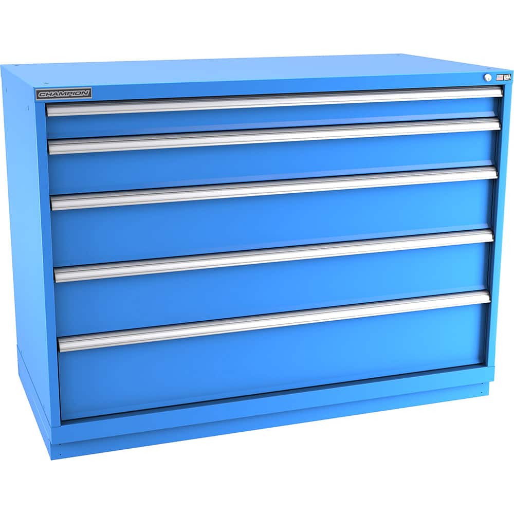 Champion Tool Storage - Modular Storage Cabinets; Type: Counter-Height Double Width Drawer Cabinet ; Number of Drawers: 5.000 ; Height (Inch): 41-3/4 ; Width (Inch): 56-1/2 ; Depth (Inch): 28-1/2 ; Color: Bright Blue - Exact Tooling