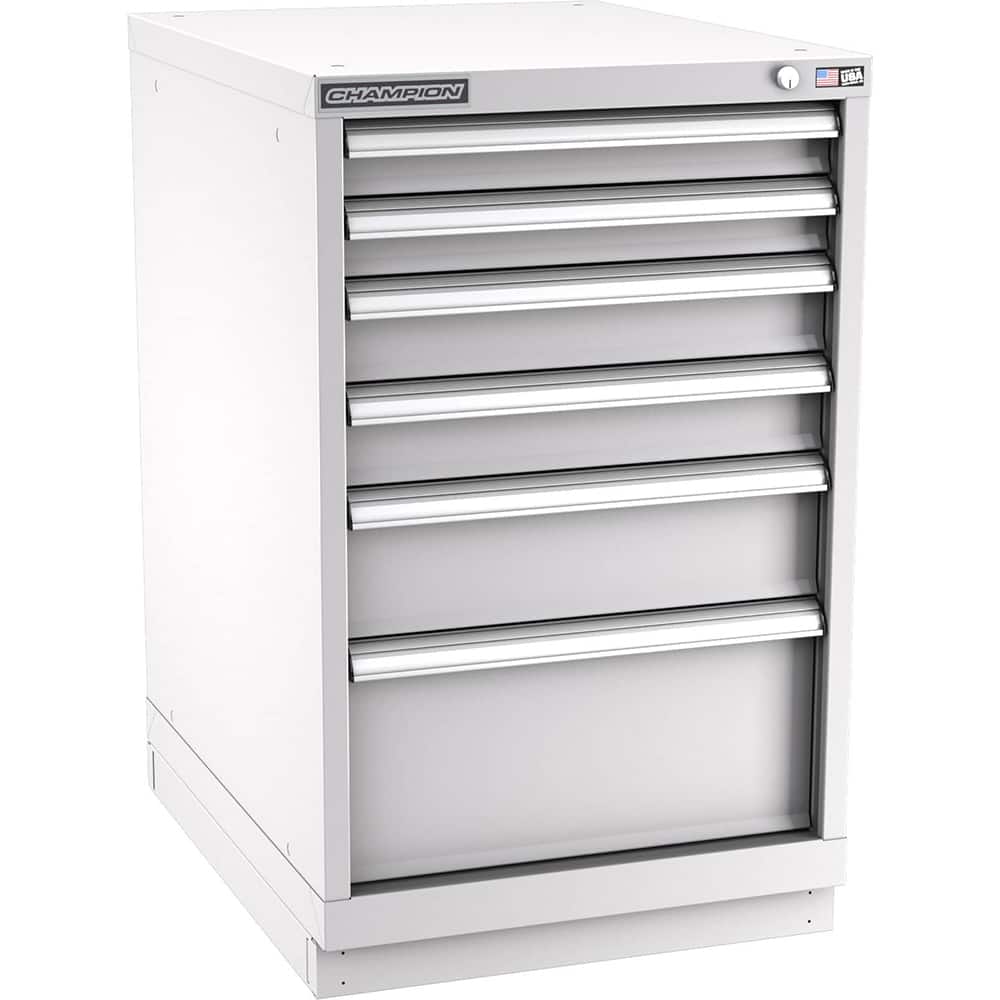 Champion Tool Storage - Modular Storage Cabinets; Type: Bench-Height Narrow Width Drawer Cabinet ; Number of Drawers: 6.000 ; Height (Inch): 35-7/8 ; Width (Inch): 22-3/16 ; Depth (Inch): 28-1/2 ; Color: Light Gray - Exact Tooling