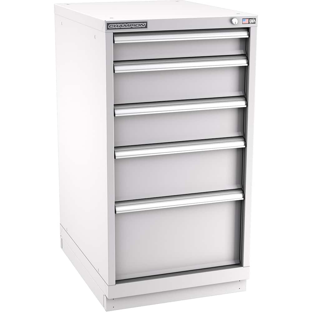 Champion Tool Storage - Modular Storage Cabinets; Type: Counter-Height Narrow Width Drawer Cabinet ; Number of Drawers: 5.000 ; Height (Inch): 41-3/4 ; Width (Inch): 22-3/16 ; Depth (Inch): 28-1/2 ; Color: Light Gray - Exact Tooling