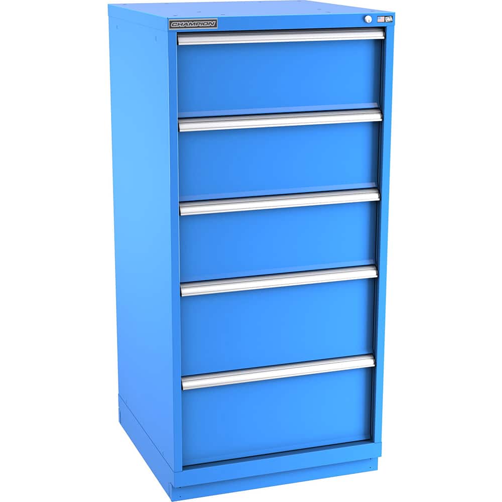 Champion Tool Storage - Modular Storage Cabinets; Type: Eye-Level Standard Width Drawer Cabinet ; Number of Drawers: 5.000 ; Height (Inch): 59-1/2 ; Width (Inch): 28-1/4 ; Depth (Inch): 28-1/2 ; Color: Bright Blue - Exact Tooling