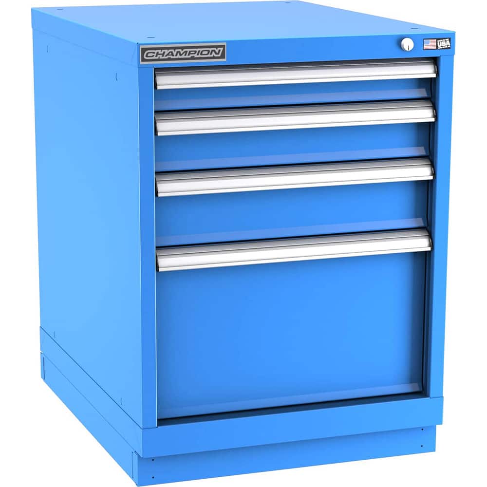 Champion Tool Storage - Modular Storage Cabinets; Type: Desk-Height Narrow Width Drawer Cabinet ; Number of Drawers: 4.000 ; Height (Inch): 29-7/8 ; Width (Inch): 22-3/16 ; Depth (Inch): 28-1/2 ; Color: Bright Blue - Exact Tooling