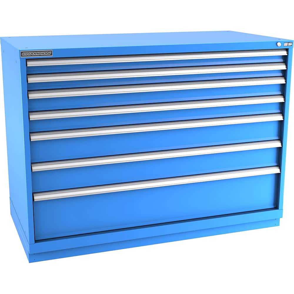 Champion Tool Storage - Modular Storage Cabinets; Type: Counter-Height Double Width Drawer Cabinet ; Number of Drawers: 7.000 ; Height (Inch): 41-3/4 ; Width (Inch): 56-1/2 ; Depth (Inch): 28-1/2 ; Color: Bright Blue - Exact Tooling