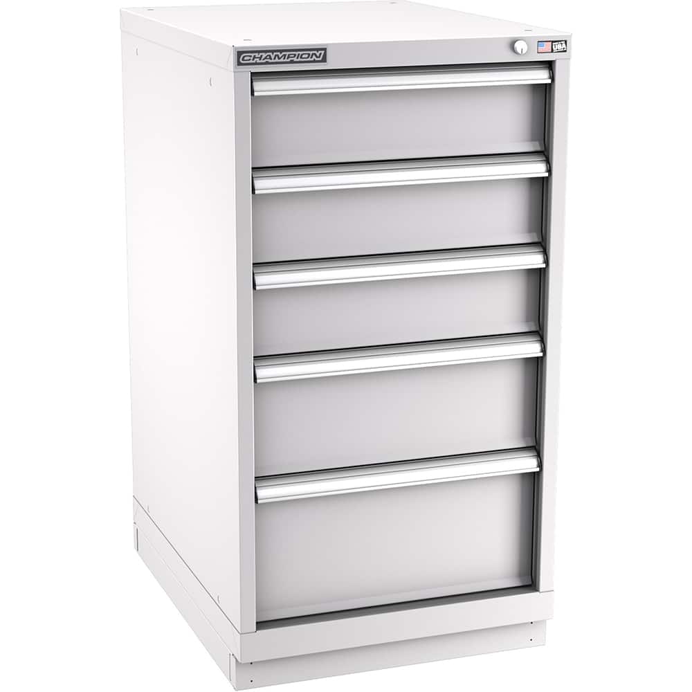 Champion Tool Storage - Modular Storage Cabinets; Type: Counter-Height Narrow Width Drawer Cabinet ; Number of Drawers: 5.000 ; Height (Inch): 41-3/4 ; Width (Inch): 22-3/16 ; Depth (Inch): 28-1/2 ; Color: Light Gray - Exact Tooling