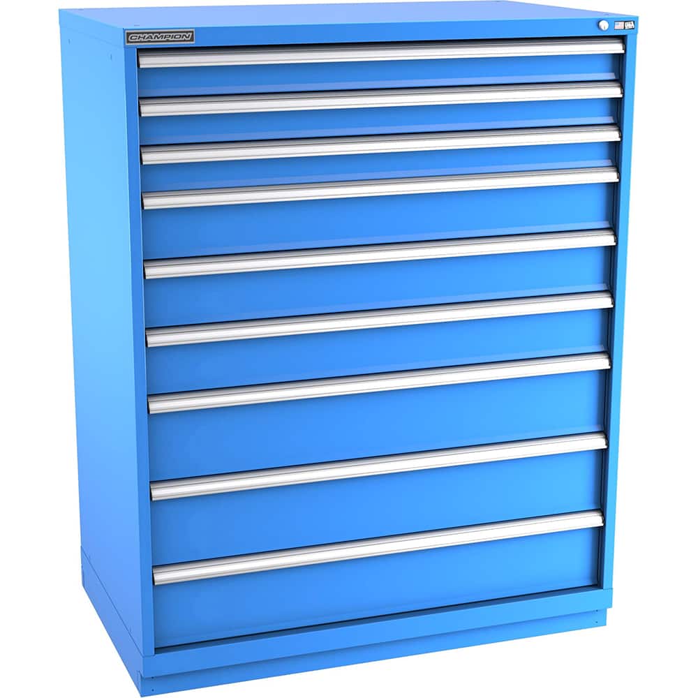 Champion Tool Storage - Modular Storage Cabinets; Type: Eye-Level Extra Width Drawer Cabinet ; Number of Drawers: 9.000 ; Height (Inch): 59-1/2 ; Width (Inch): 47 ; Depth (Inch): 28-1/2 ; Color: Bright Blue - Exact Tooling