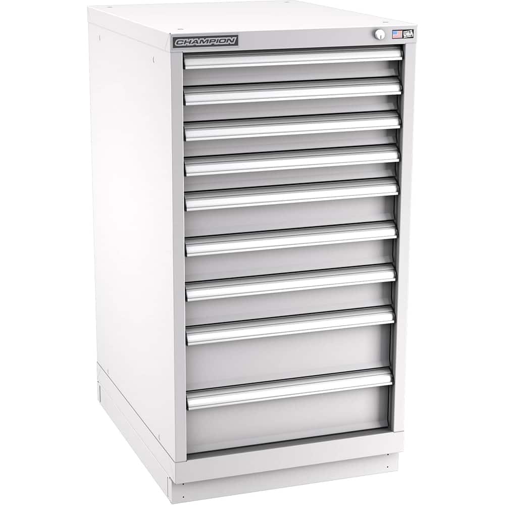 Champion Tool Storage - Modular Storage Cabinets; Type: Counter-Height Narrow Width Drawer Cabinet ; Number of Drawers: 9.000 ; Height (Inch): 41-3/4 ; Width (Inch): 22-3/16 ; Depth (Inch): 28-1/2 ; Color: Light Gray - Exact Tooling