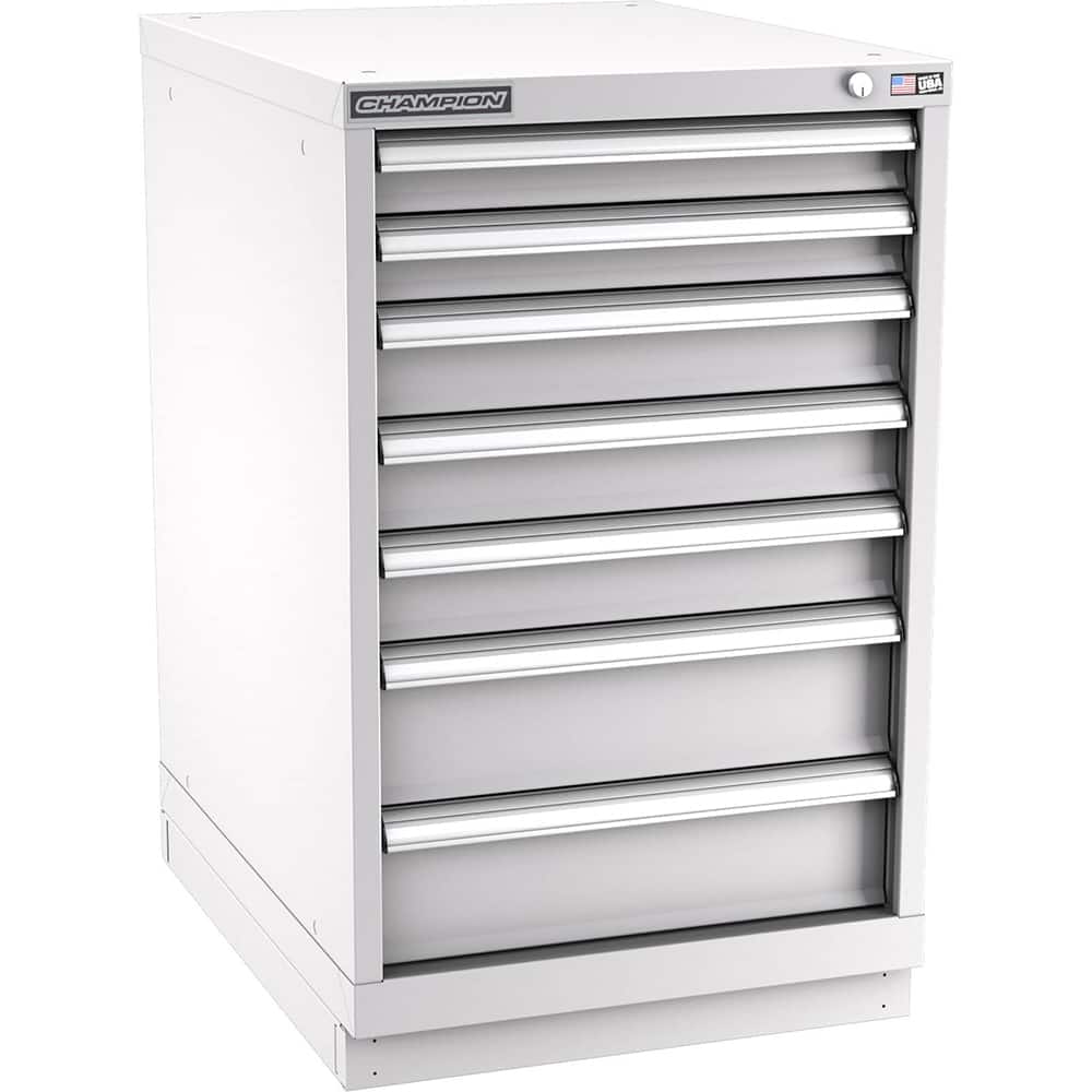 Champion Tool Storage - Modular Storage Cabinets; Type: Bench-Height Narrow Width Drawer Cabinet ; Number of Drawers: 7.000 ; Height (Inch): 35-7/8 ; Width (Inch): 22-3/16 ; Depth (Inch): 28-1/2 ; Color: Light Gray - Exact Tooling
