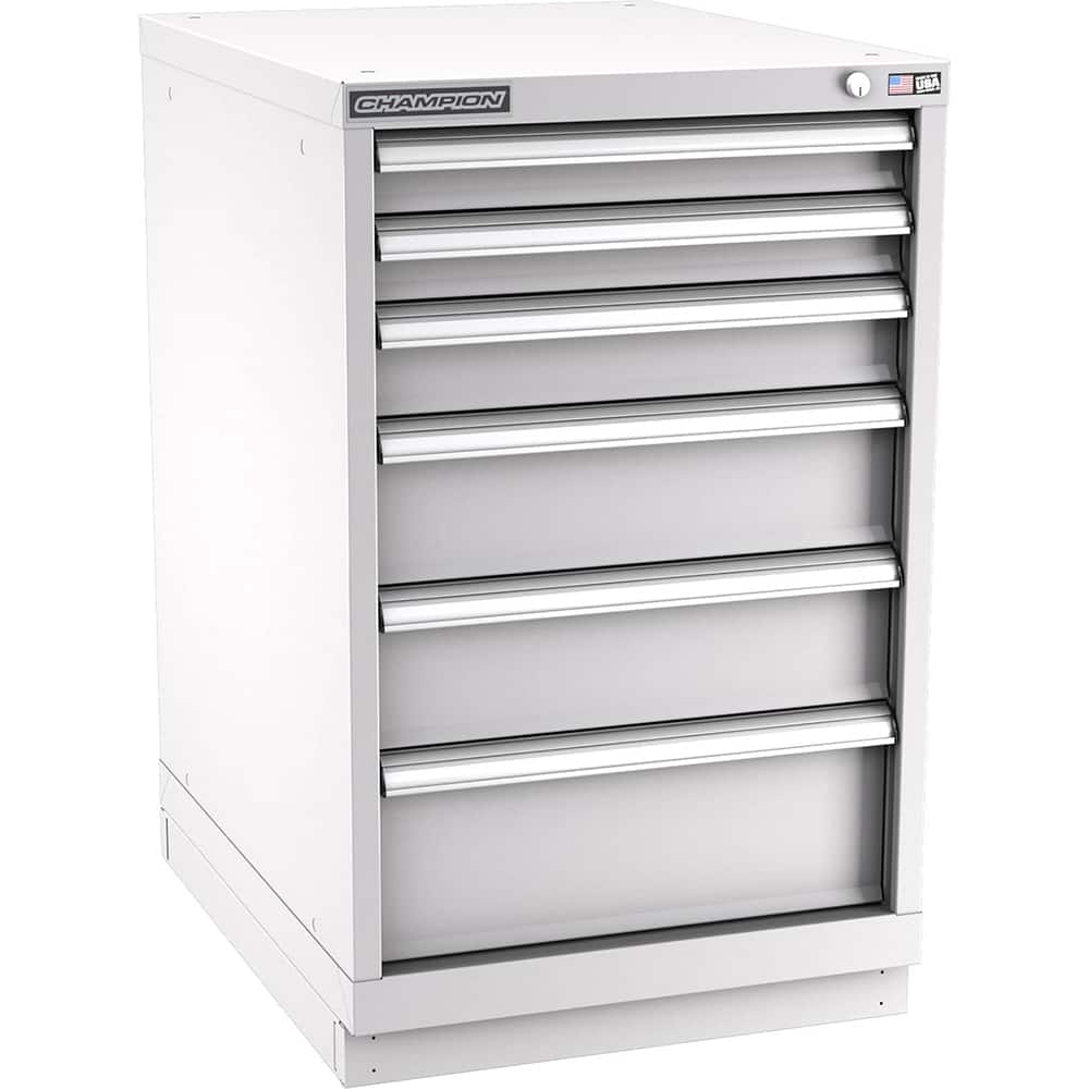 Champion Tool Storage - Modular Storage Cabinets; Type: Bench-Height Narrow Width Drawer Cabinet ; Number of Drawers: 6.000 ; Height (Inch): 35-7/8 ; Width (Inch): 22-3/16 ; Depth (Inch): 28-1/2 ; Color: Light Gray - Exact Tooling