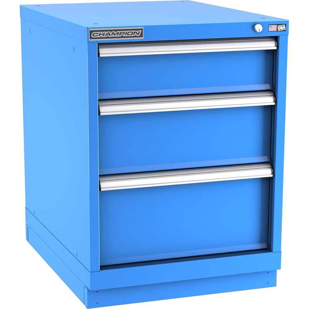 Champion Tool Storage - Modular Storage Cabinets; Type: Desk-Height Narrow Width Drawer Cabinet ; Number of Drawers: 3.000 ; Height (Inch): 29-7/8 ; Width (Inch): 22-3/16 ; Depth (Inch): 28-1/2 ; Color: Bright Blue - Exact Tooling