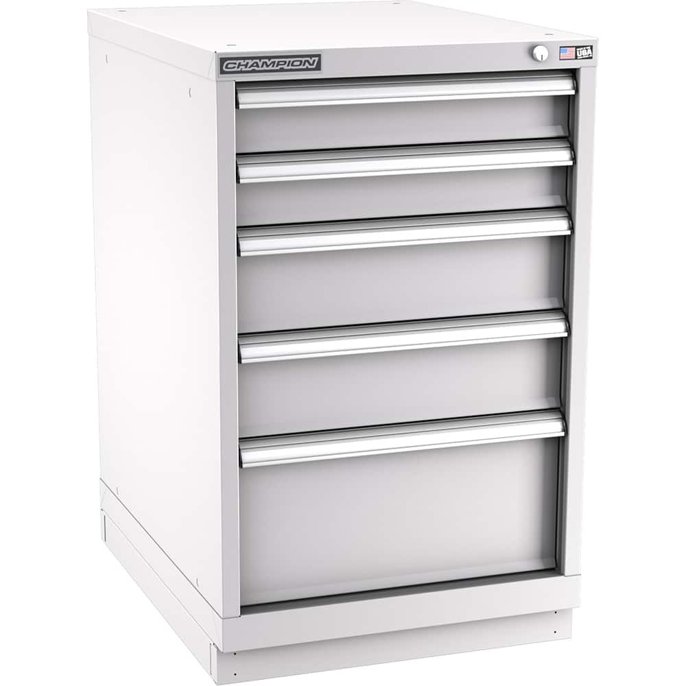 Champion Tool Storage - Modular Storage Cabinets; Type: Bench-Height Narrow Width Drawer Cabinet ; Number of Drawers: 5.000 ; Height (Inch): 35-7/8 ; Width (Inch): 22-3/16 ; Depth (Inch): 28-1/2 ; Color: Light Gray - Exact Tooling