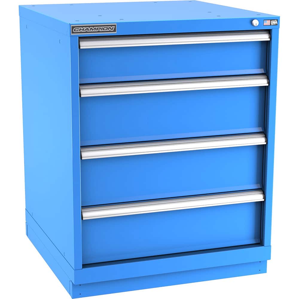 Champion Tool Storage - Modular Storage Cabinets; Type: Bench-Height Standard Width Drawer Cabinet ; Number of Drawers: 4.000 ; Height (Inch): 35-7/8 ; Width (Inch): 28-1/4 ; Depth (Inch): 28-1/2 ; Color: Bright Blue - Exact Tooling