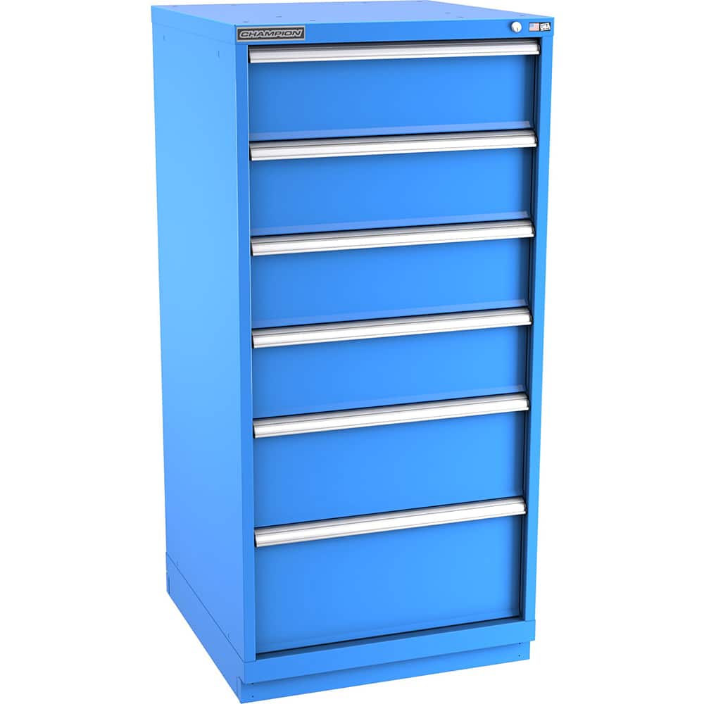 Champion Tool Storage - Modular Storage Cabinets; Type: Eye-Level Standard Width Drawer Cabinet ; Number of Drawers: 6.000 ; Height (Inch): 59-1/2 ; Width (Inch): 28-1/4 ; Depth (Inch): 28-1/2 ; Color: Bright Blue - Exact Tooling