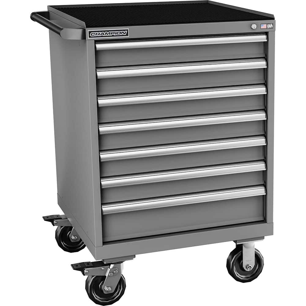 Champion Tool Storage - Mobile Work Centers; Type: Standard Depth Retainer Top Cabinet ; Load Capacity (Lb.): 440.000 ; Number of Drawers: 7 ; Width (Inch): 28-1/4 ; Depth (Inch): 28-1/2 ; Height (Inch): 43-1/4 - Exact Tooling