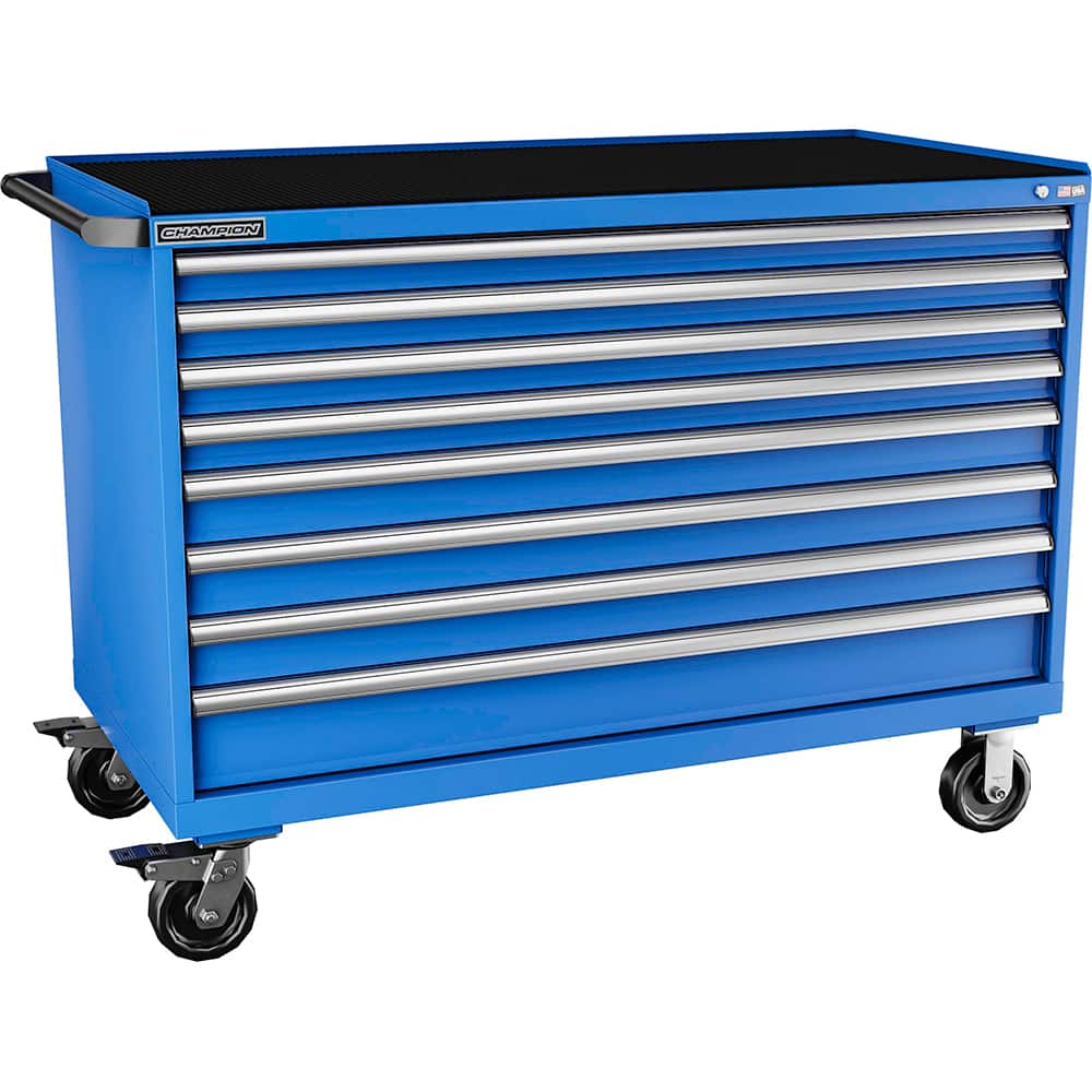 Champion Tool Storage - Mobile Work Centers; Type: Standard Depth Retainer Top Cabinet ; Load Capacity (Lb.): 440.000 ; Number of Drawers: 8 ; Width (Inch): 56-1/2 ; Depth (Inch): 28-1/2 ; Height (Inch): 43-1/4 - Exact Tooling