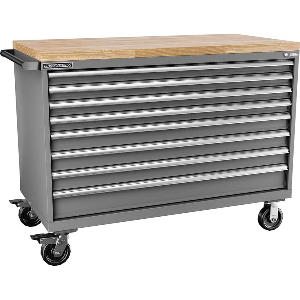 Champion Tool Storage - Mobile Work Centers; Type: Standard Depth Butcher Block Top Cabinet ; Load Capacity (Lb.): 440.000 ; Number of Drawers: 8 ; Width (Inch): 56-1/2 ; Depth (Inch): 28-1/2 ; Height (Inch): 43-1/4 - Exact Tooling