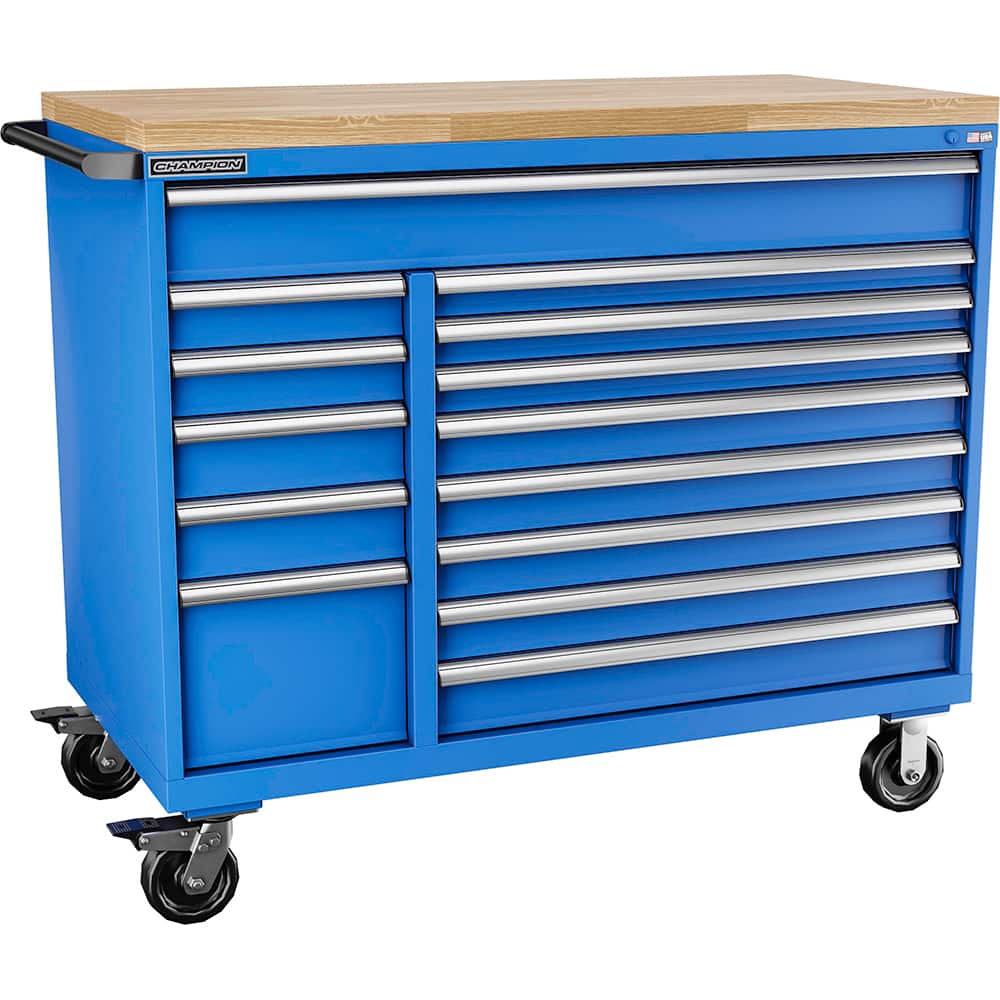 Champion Tool Storage - Mobile Work Centers; Type: Standard Depth Butcher Block Top Cabinet ; Load Capacity (Lb.): 440.000 ; Number of Drawers: 14 ; Width (Inch): 56-1/2 ; Depth (Inch): 28-1/2 ; Height (Inch): 39-3/8 - Exact Tooling