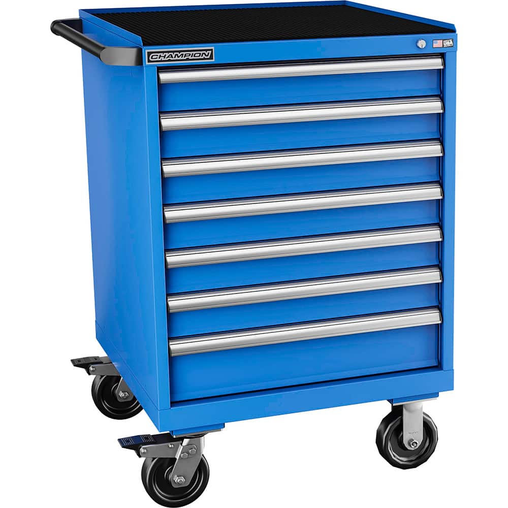 Champion Tool Storage - Mobile Work Centers; Type: Standard Depth Retainer Top Cabinet ; Load Capacity (Lb.): 440.000 ; Number of Drawers: 7 ; Width (Inch): 28-1/4 ; Depth (Inch): 28-1/2 ; Height (Inch): 43-1/4 - Exact Tooling