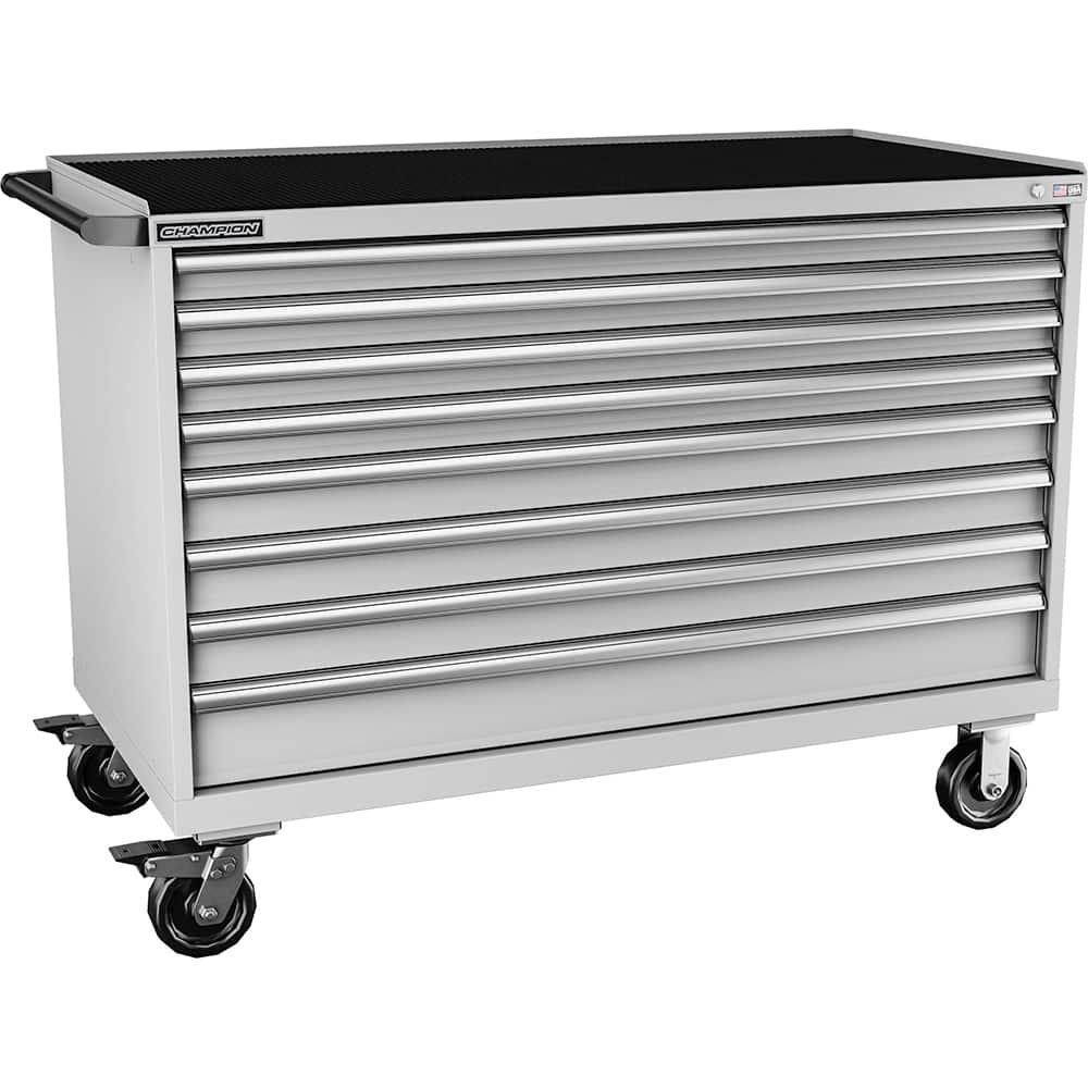 Champion Tool Storage - Mobile Work Centers; Type: Standard Depth Retainer Top Cabinet ; Load Capacity (Lb.): 440.000 ; Number of Drawers: 8 ; Width (Inch): 56-1/2 ; Depth (Inch): 28-1/2 ; Height (Inch): 43-1/4 - Exact Tooling