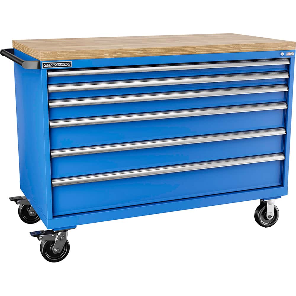 Champion Tool Storage - Mobile Work Centers; Type: Standard Depth Butcher Block Top Cabinet ; Load Capacity (Lb.): 440.000 ; Number of Drawers: 6 ; Width (Inch): 56-1/2 ; Depth (Inch): 28-1/2 ; Height (Inch): 43-1/4 - Exact Tooling