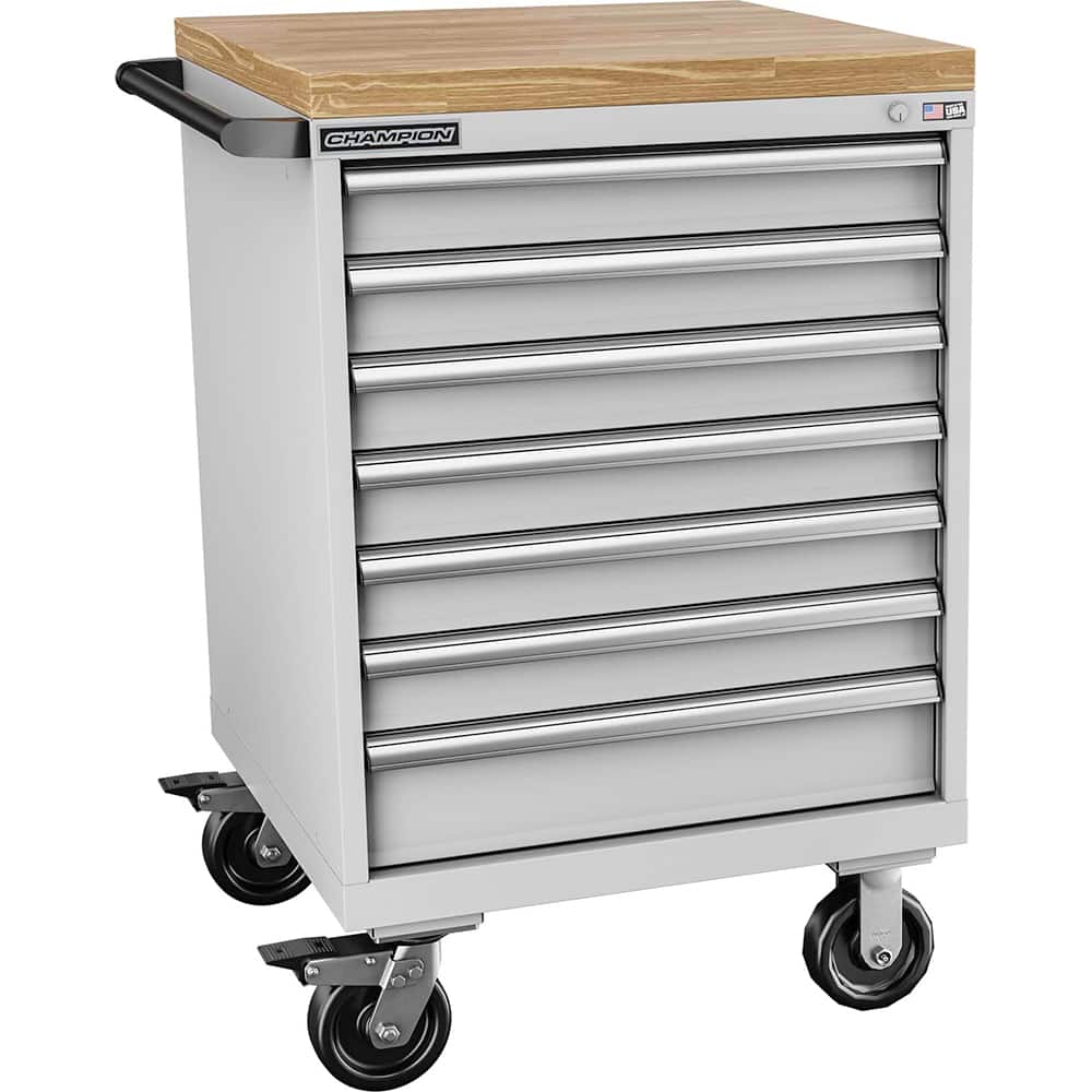 Champion Tool Storage - Mobile Work Centers; Type: Standard Depth Butcher Block Top Cabinet ; Load Capacity (Lb.): 440.000 ; Number of Drawers: 7 ; Width (Inch): 28-1/4 ; Depth (Inch): 28-1/2 ; Height (Inch): 43-1/4 - Exact Tooling