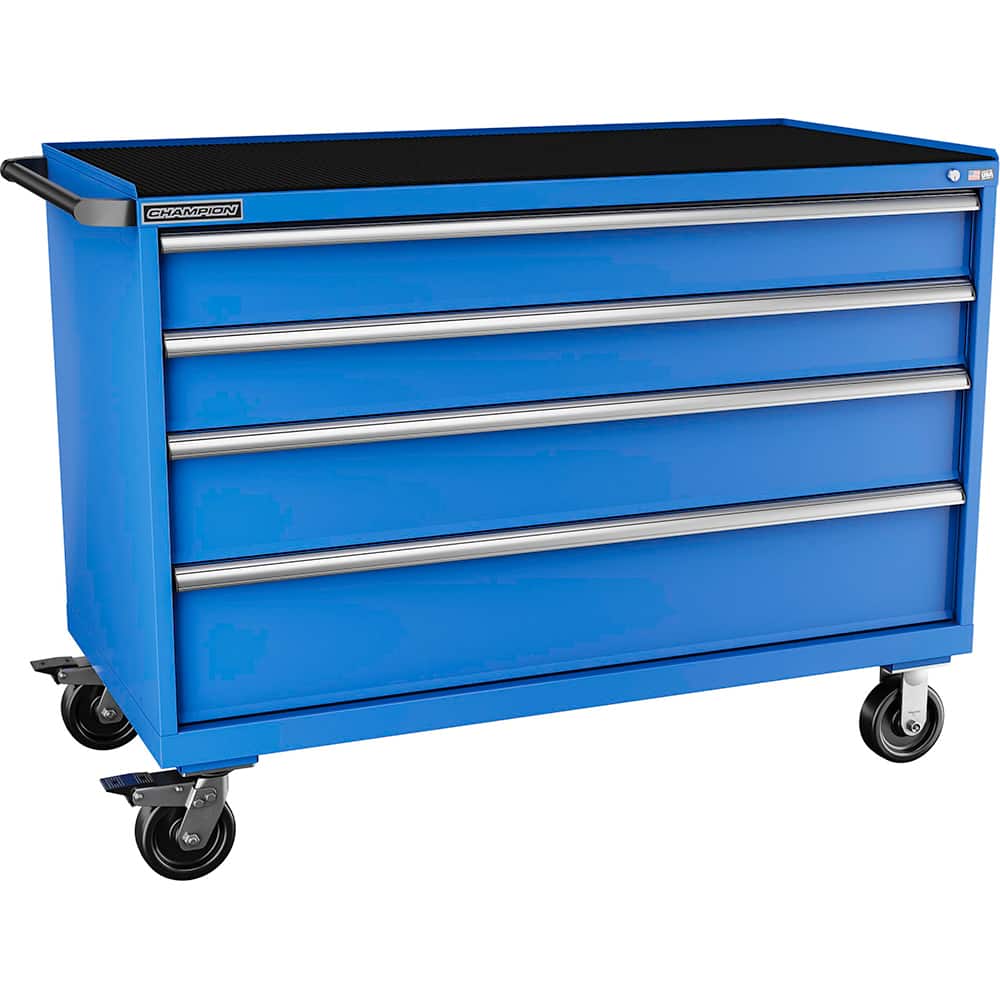 Champion Tool Storage - Mobile Work Centers; Type: Standard Depth Retainer Top Cabinet ; Load Capacity (Lb.): 440.000 ; Number of Drawers: 4 ; Width (Inch): 56-1/2 ; Depth (Inch): 28-1/2 ; Height (Inch): 43-1/4 - Exact Tooling
