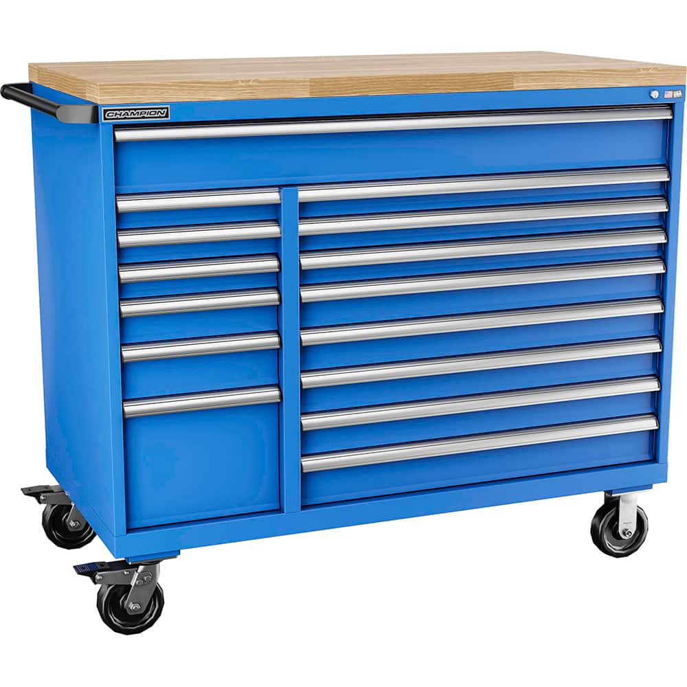 Champion Tool Storage - Mobile Work Centers; Type: Standard Depth Butcher Block Top Cabinet ; Load Capacity (Lb.): 440.000 ; Number of Drawers: 13 ; Width (Inch): 56-1/2 ; Depth (Inch): 28-1/2 ; Height (Inch): 39-3/8 - Exact Tooling
