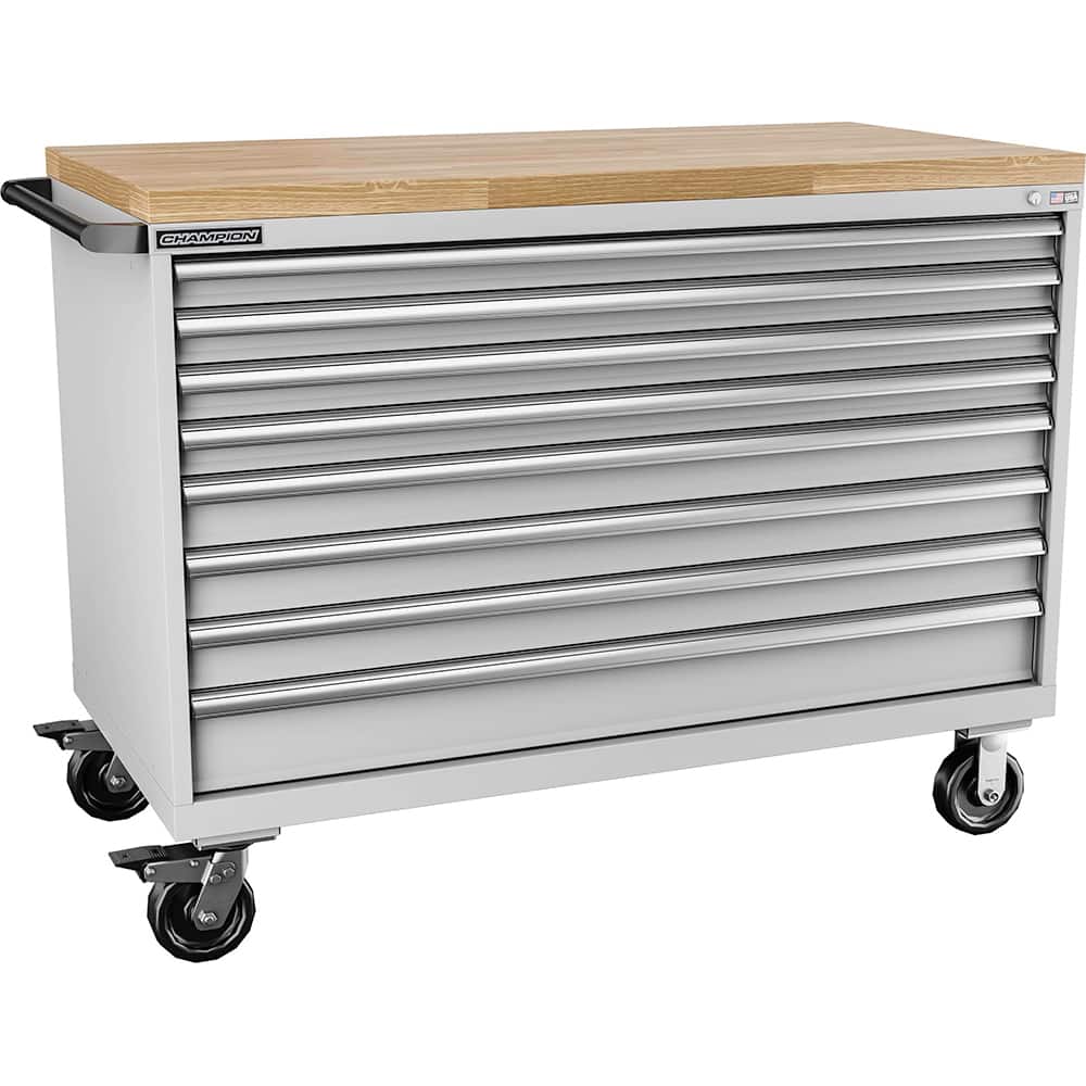 Champion Tool Storage - Mobile Work Centers; Type: Standard Depth Butcher Block Top Cabinet ; Load Capacity (Lb.): 440.000 ; Number of Drawers: 8 ; Width (Inch): 56-1/2 ; Depth (Inch): 28-1/2 ; Height (Inch): 43-1/4 - Exact Tooling