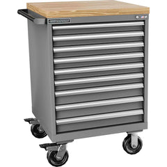 Champion Tool Storage - Mobile Work Centers; Type: Standard Depth Butcher Block Top Cabinet ; Load Capacity (Lb.): 440.000 ; Number of Drawers: 9 ; Width (Inch): 28-1/4 ; Depth (Inch): 28-1/2 ; Height (Inch): 43-1/4 - Exact Tooling