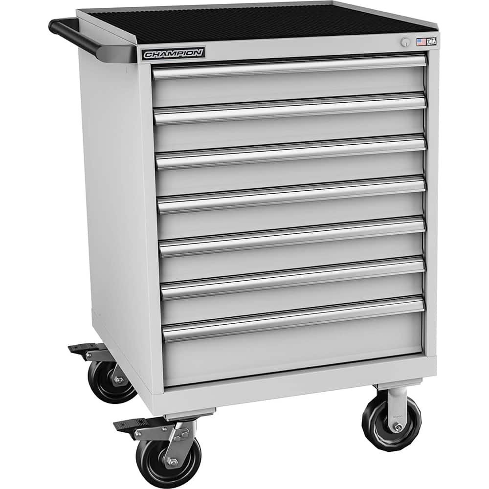 Champion Tool Storage - Mobile Work Centers; Type: Standard Depth Retainer Top Cabinet ; Load Capacity (Lb.): 440.000 ; Number of Drawers: 7 ; Width (Inch): 28-1/4 ; Depth (Inch): 28-1/2 ; Height (Inch): 43-1/4 - Exact Tooling