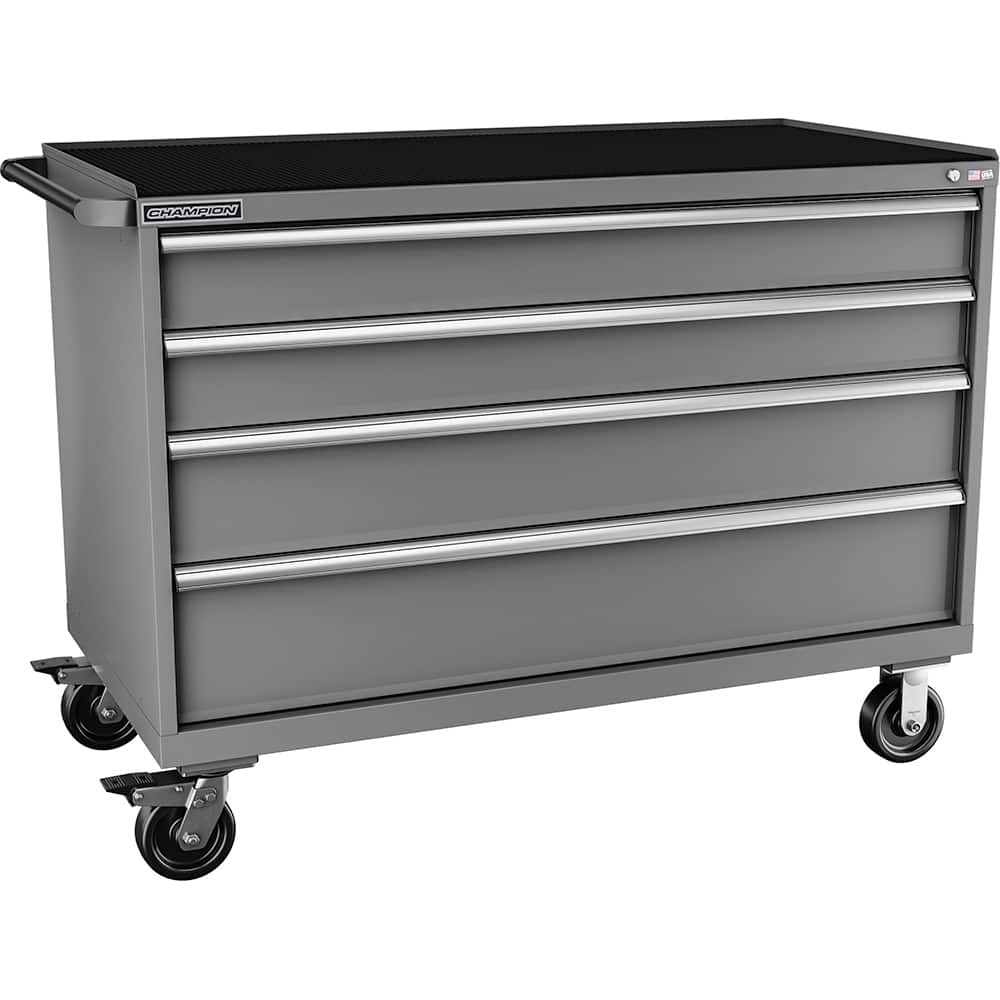 Champion Tool Storage - Mobile Work Centers; Type: Standard Depth Retainer Top Cabinet ; Load Capacity (Lb.): 440.000 ; Number of Drawers: 4 ; Width (Inch): 56-1/2 ; Depth (Inch): 28-1/2 ; Height (Inch): 43-1/4 - Exact Tooling