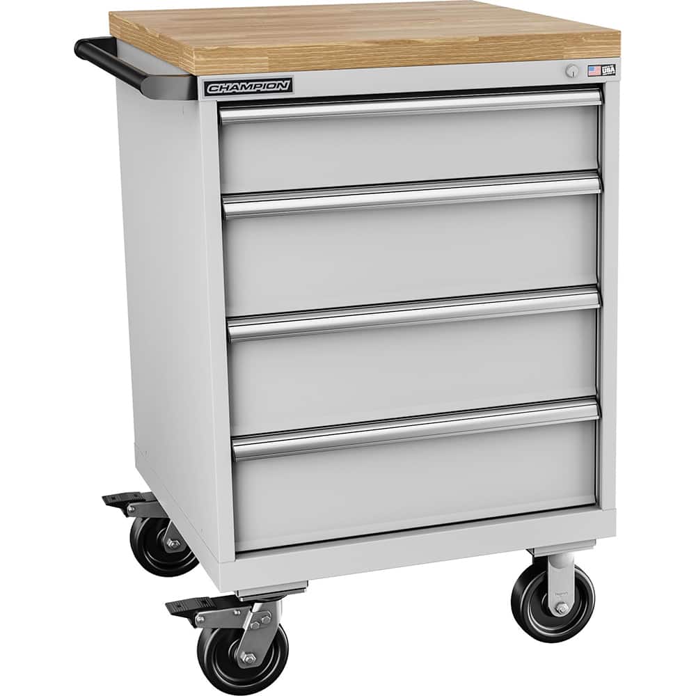 Champion Tool Storage - Mobile Work Centers; Type: Standard Depth Butcher Block Top Cabinet ; Load Capacity (Lb.): 440.000 ; Number of Drawers: 4 ; Width (Inch): 28-1/4 ; Depth (Inch): 28-1/2 ; Height (Inch): 43-1/4 - Exact Tooling
