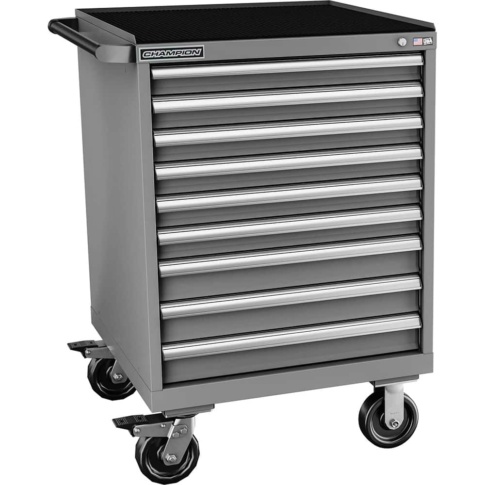 Champion Tool Storage - Mobile Work Centers; Type: Standard Depth Retainer Top Cabinet ; Load Capacity (Lb.): 440.000 ; Number of Drawers: 9 ; Width (Inch): 28-1/4 ; Depth (Inch): 28-1/2 ; Height (Inch): 43-1/4 - Exact Tooling