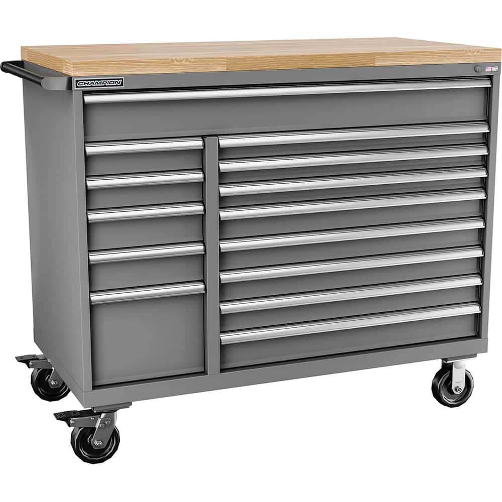 Champion Tool Storage - Mobile Work Centers; Type: Standard Depth Butcher Block Top Cabinet ; Load Capacity (Lb.): 440.000 ; Number of Drawers: 14 ; Width (Inch): 56-1/2 ; Depth (Inch): 28-1/2 ; Height (Inch): 39-3/8 - Exact Tooling